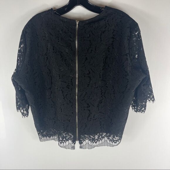 NWT Oyamiki Short Sleeve Black Lace Round Neck Shirt Top Blouse Women's Size XXL - Picture 4 of 8
